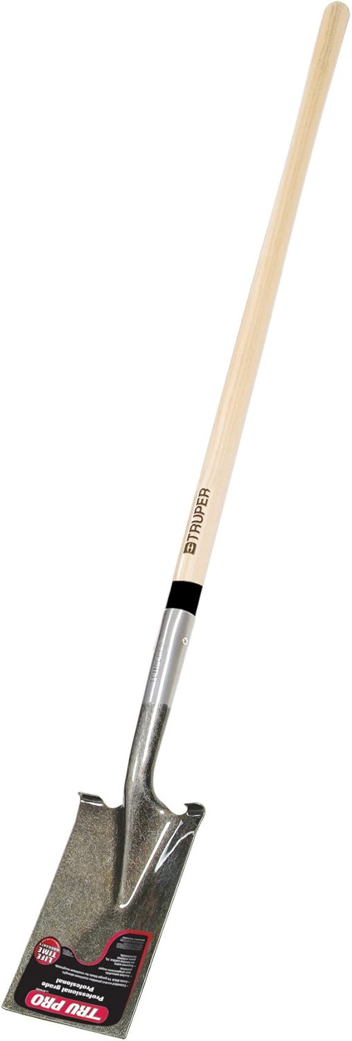Truper 33174 Garden Spade - Extended Steps, 48-Inch Long Hardwood Handle, 14 Gauge Blade