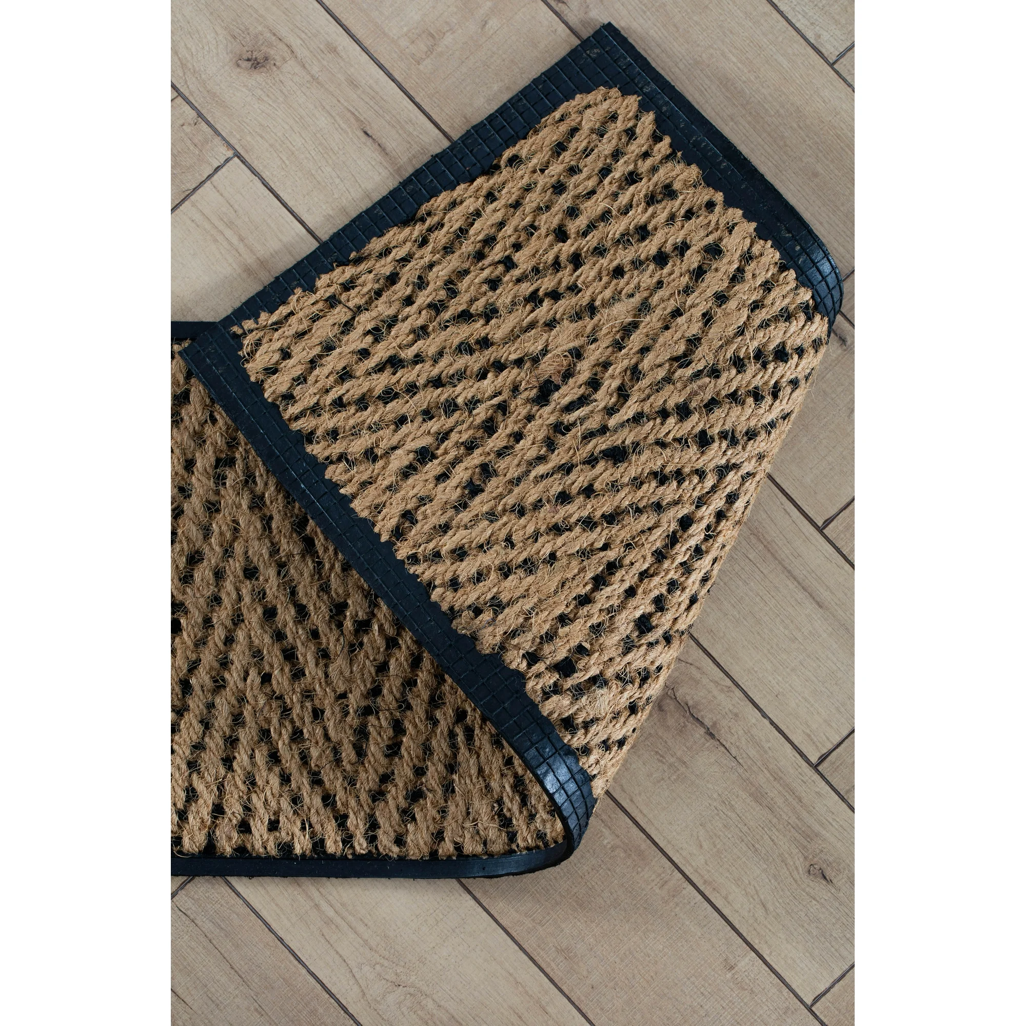 Black Metal Boot Tray with Tan & Black Coir Insert