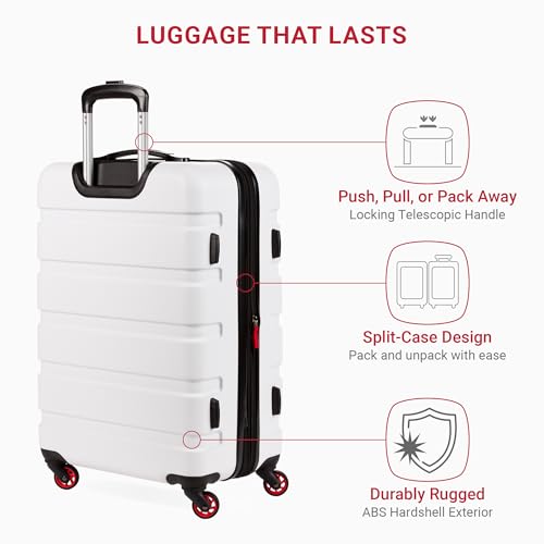 SwissGear 7366 Hardside Expandable Luggage with Spinner Wheels, White, Carry-On 19-Inch