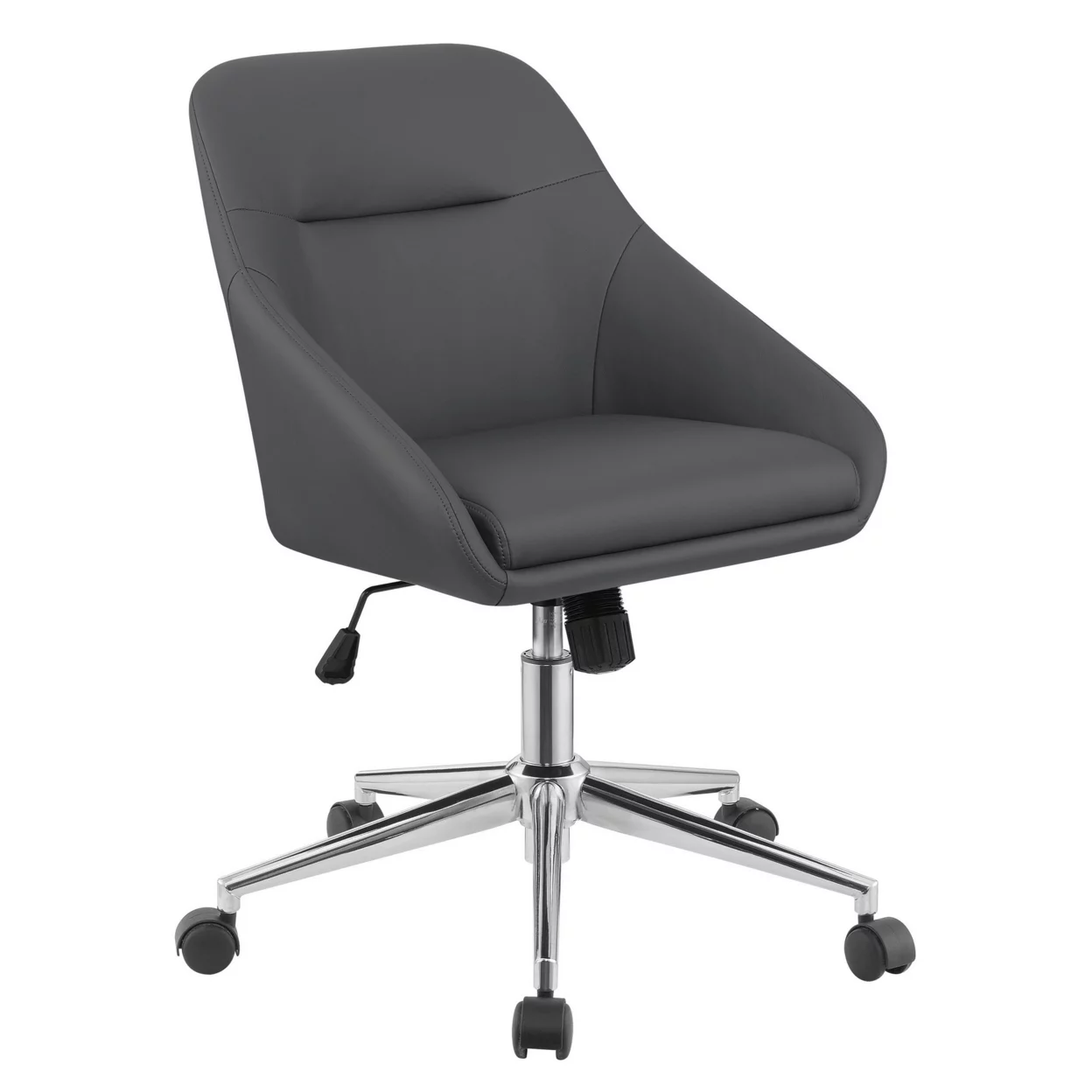 Gil 26 Inch Office Chair Foam Filled Pintuck Seat Gray Vegan Leather- Saltoro Sherpi