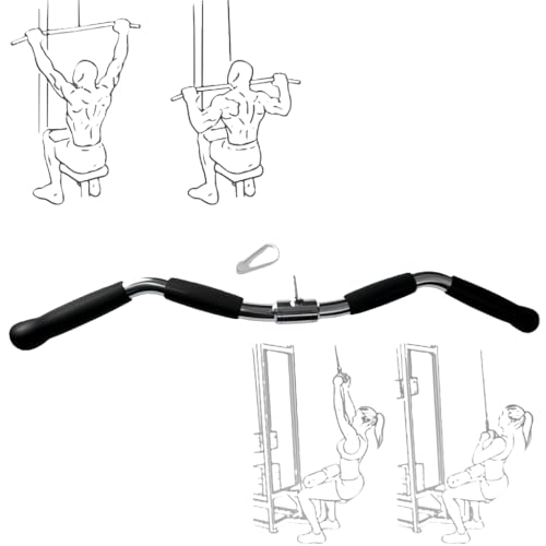 Lat Cable Machine Attachment Curl Pulldown Barbell Revolving Bar, Multi-Exerciser Cable Attachment, Solid Steel Tricep Press Down Bar with Rubber Handgrips & Revolving Hanger