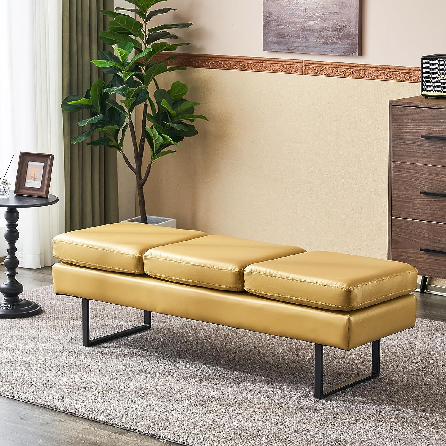 OmySalon Waiting Room Bench Seating, Salon Reception Chairs 3 Seats Upholstered, 59.5''Heavy Duty Guest Lobby Chairs, Faux Leather Settee, Office Beauty Barbershop Furniture