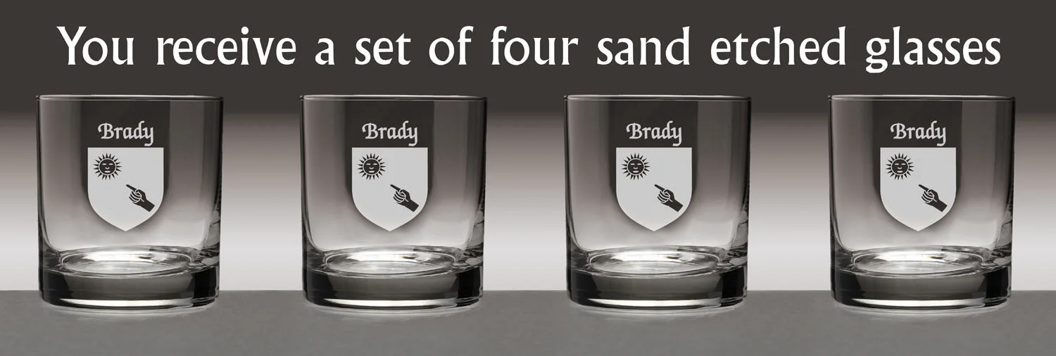 Brady Irish Coat of Arms Tumbler Glasses - Set of 4 (Sand Etched)