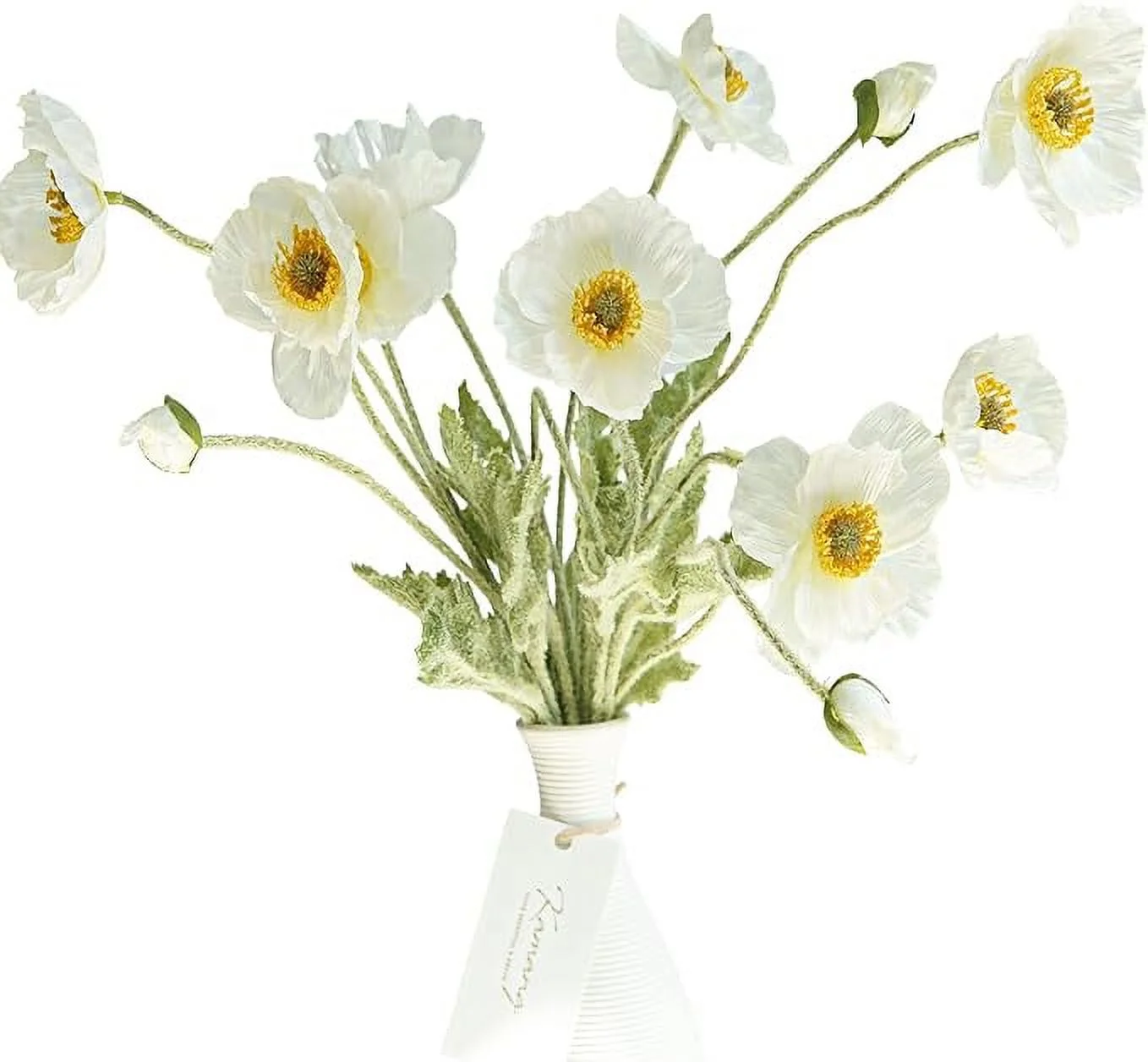 Kamang Artificial Poppy White Silk Flower (3 Stems) for Home Decor and Wedding. Real Touch White Fake Flower. White Flower Wedding Decor Bouquet Floral Arrangements Centerpieces (White)