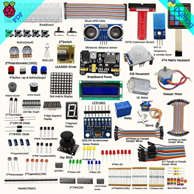 Adeept New Ultimate Starter Learning Kit for Raspberry Pi 3 2 Model B/B+ Python ADXL345 GPIO Cable DC Motor