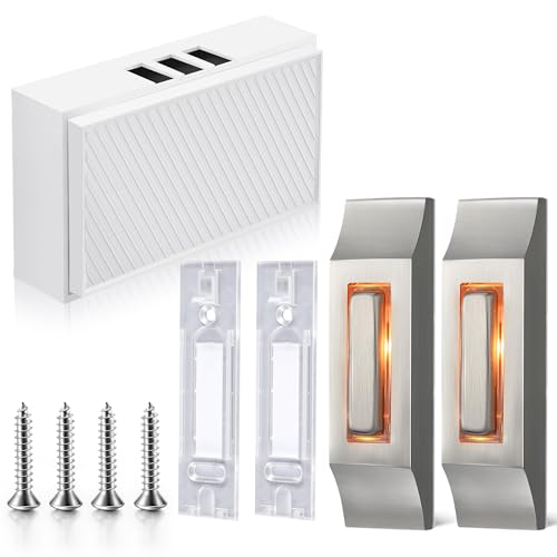 Saillong Wired Doorbell Chime Kit with 2 Lighted Metal Push Buttons, 16V 10VA 2 Sounds Front and Rear Door Chime Kit for Home Wall Inside, Compatible with Most Brand Doorbells, Silver(Striped Style)