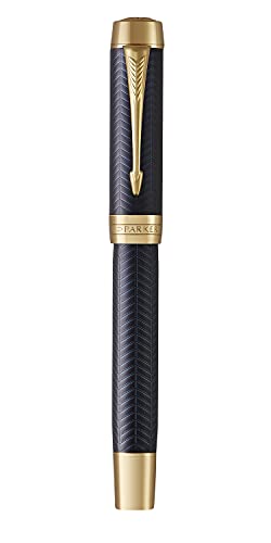 Parker Duofold Centennial Fountain Pen, Prestige Blue Chevron, Medium Solid Gold Nib, Black Ink and Convertor (1931370)