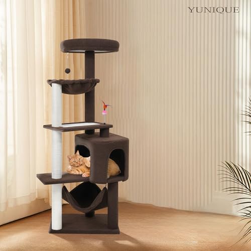 YUNIQUE Cat Tree with Cat Condo and Big Hammock, Grey