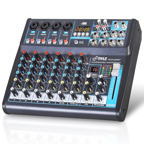Pyle Professional Audio Mixer Sound Board Console Desk System- Interface 8 Channel Digital USB Bluetooth MP3 Computer Input 48V Phantom Power Stereo DJ Studio FX 16Bit DSP Processor, Black - PMXU83BT