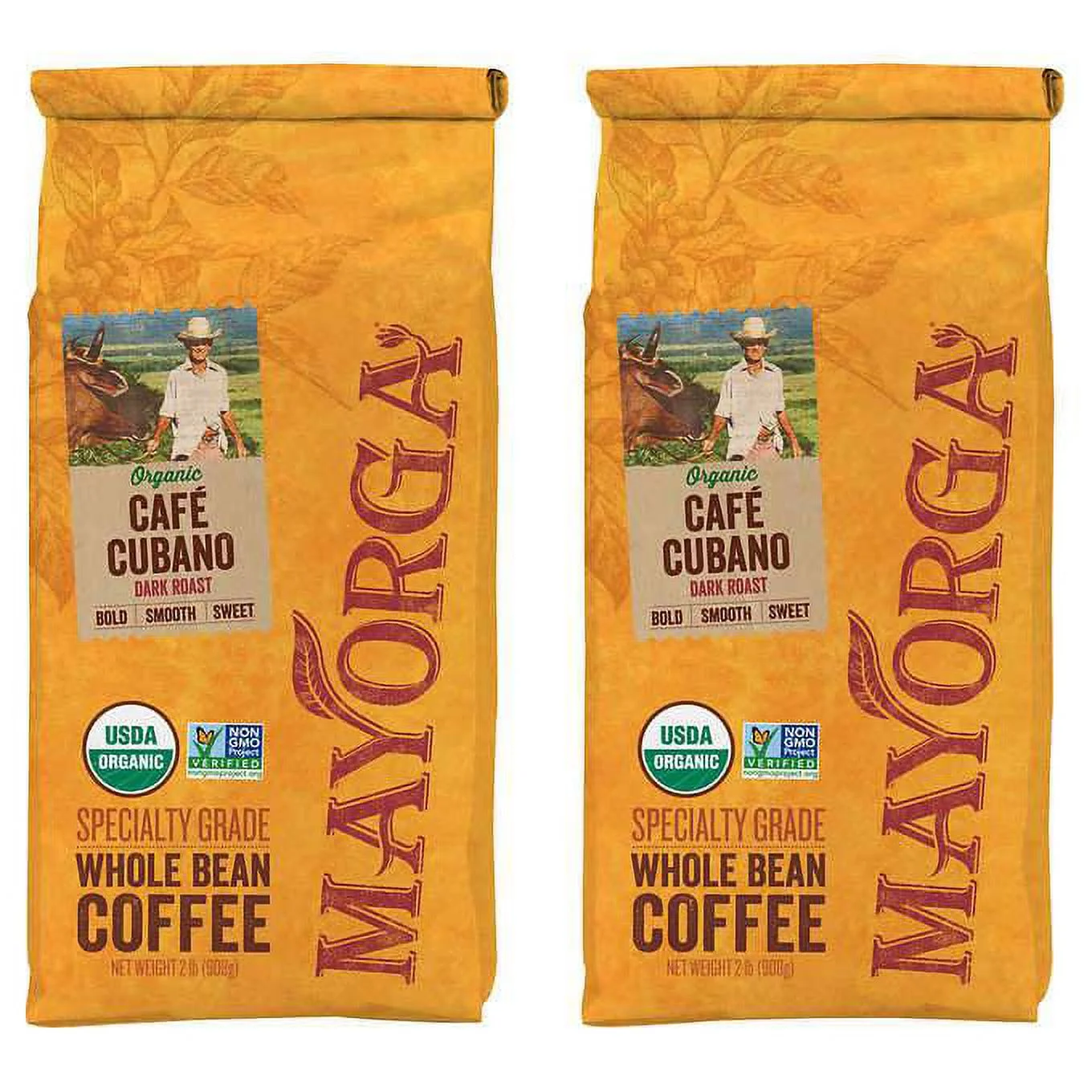 Mayorga Organic Caf Cubano, USDA Organic, Dark Roast, Whole Bean Coffee, 2lbs, 2-pack
