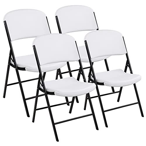 Folding Heavy Duty Plastic Chair with 500-Pound Capacity, White, 4-Pack