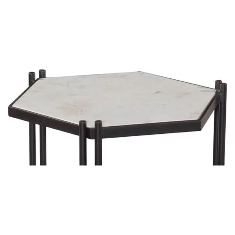 Dacey Accent Table in Black Metal with White Marble
