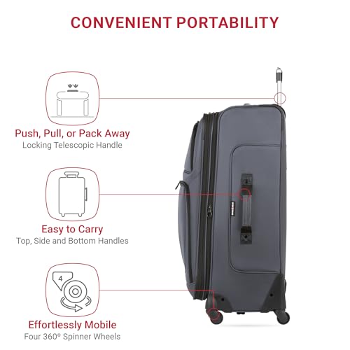 SwissGear Sion Softside Expandable Luggage, Black, Checked-Large 29-Inch