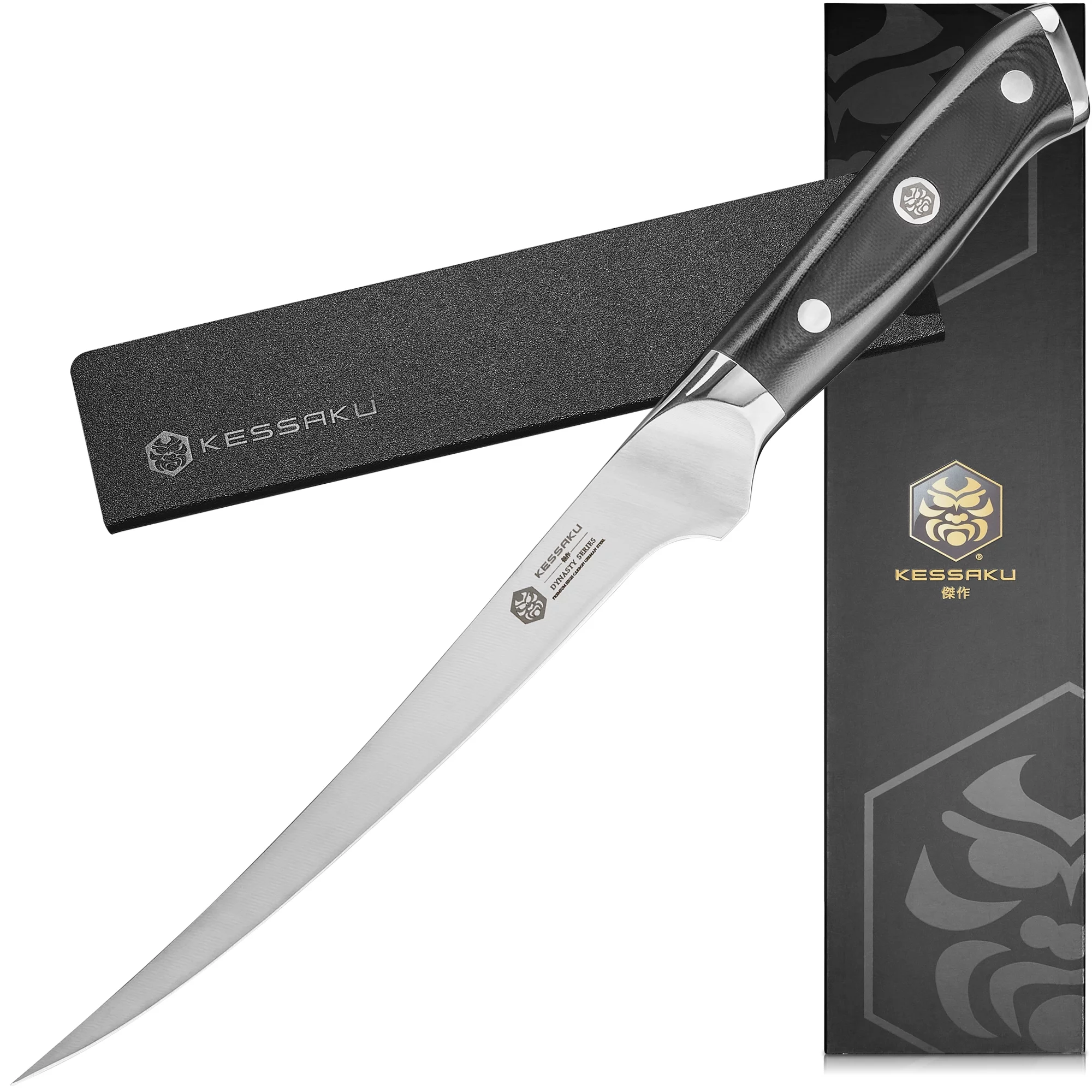 Kessaku Fillet Knife - 7 inch - Dynasty Series - Flexible - Razor Sharp - Forged ThyssenKrupp German High Carbon Stainless Steel - Boning, Trimming, Skinning - G10 Handle with Blade Guard