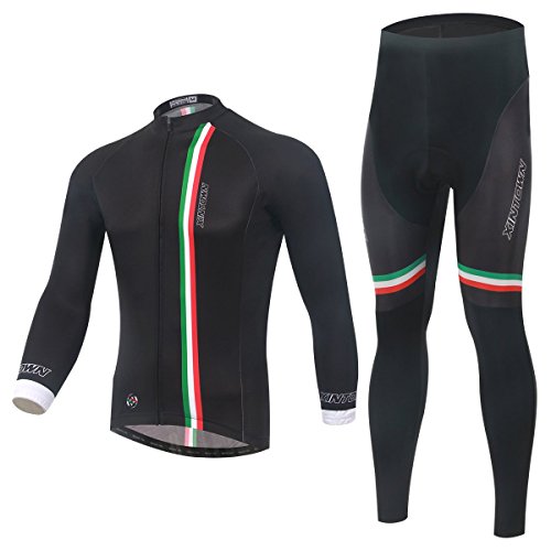 DuShow Fleece Cycling Suit Men Thermal Winter Long Sleeve Cycling Jersey and 3D Padded Long Pants Warm Cycling Set