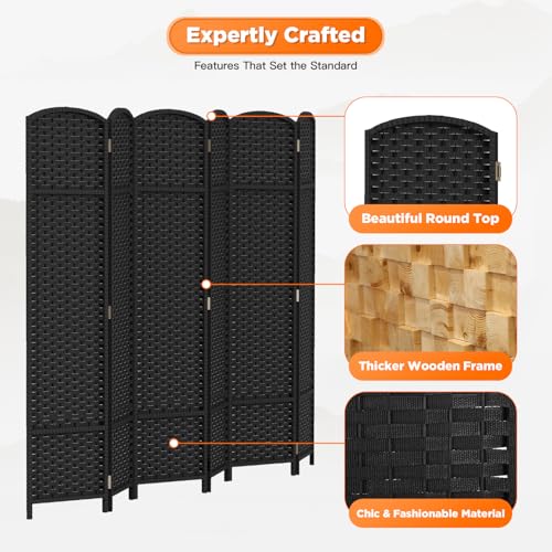 Room Divider 4 Panel Screen 5.6 Ft Tall Partition Room Dividers Brown Privacy Screens Folding Room Separation Free Standing Waterproof Wood Frame Wall Divider