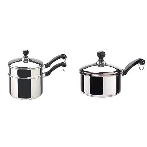 Farberware Classic Stainless Steel Double Boiler & Sauce Pan with Lids (2 Quart, 1 Quart)