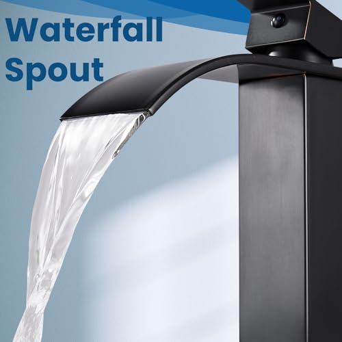 Airuida Brushed Gold Tall Waterfall Bathroom Vessel Sink Faucet Modern Bathroom Vanity Faucet Single Handle Single Hole Farmhouse Bar Mixer Tap Washbasin Faucet Deck Mount