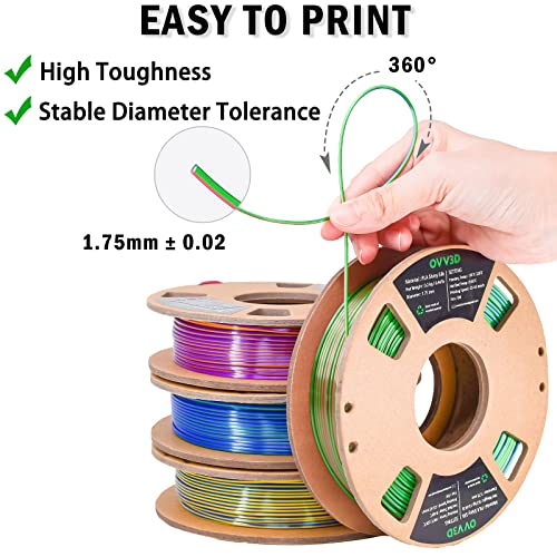 OVV3D Wood 3D Printer Filament Bundle - Wood PLA Filament 1.75mm, 200g x 4 Pack (Walnut, Oak, Cherry, Teak)