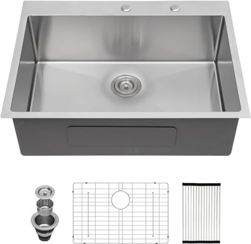 25 Inch Utility Laundry Sink Drop In 16 Gauge Stainless Steel Single Bowl Laundry Room Sink Laundry & Utility Room Kitchen Sinks 25