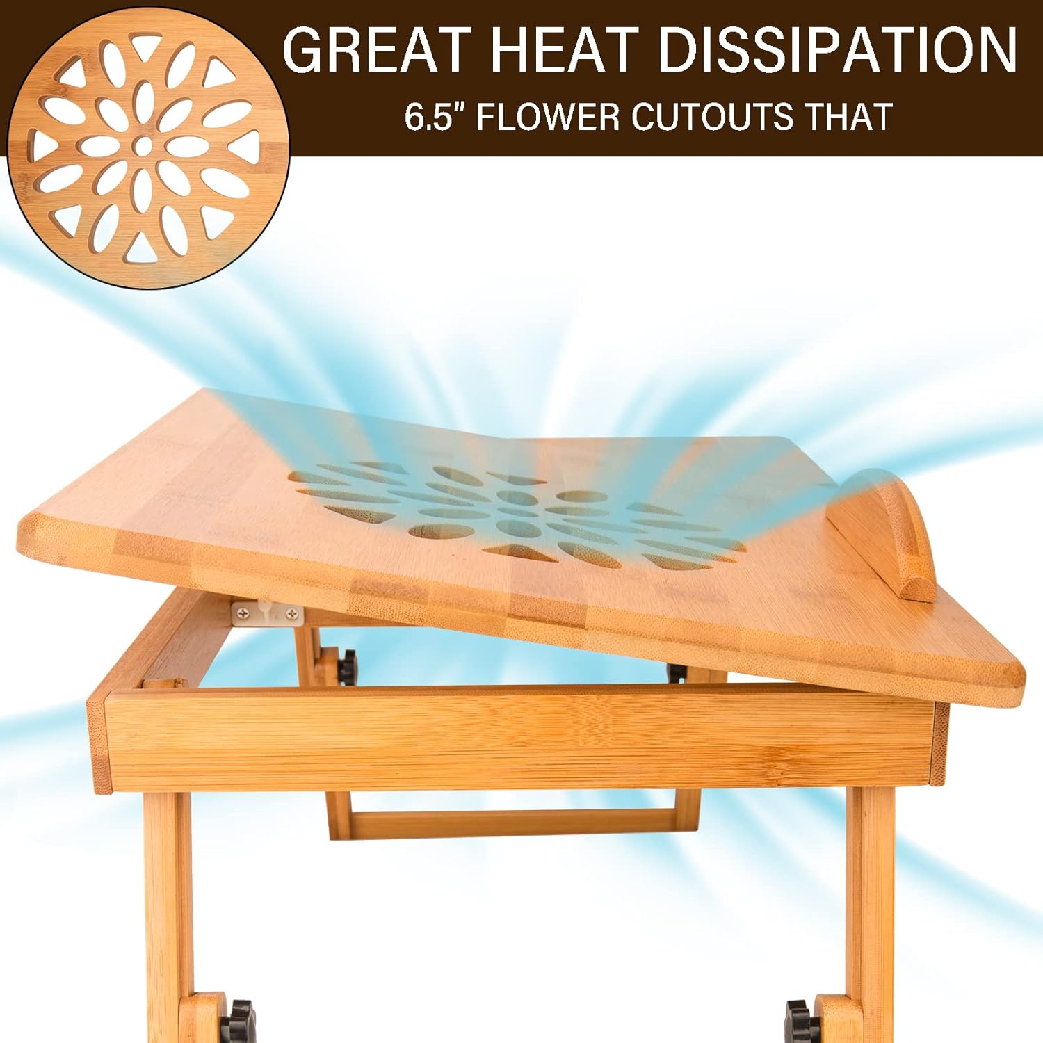 Laptop Desk Table Adjustable Bamboo Foldable Breakfast Serving Bed Tray Stand