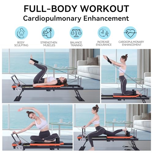 Pilates Reformer,Dpiolrcag Foldable Pilates Machine & Equipment for Home Use and Gym Workout, Suitable for Advanced and Beginners Users, Up to 250 lbs Weight Capacity