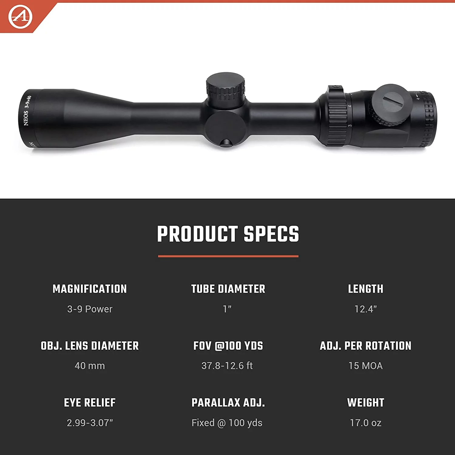 Athlon Optics Neos 3-9x40, Capped, Fixed Focus, 1 inch, SFP, BDC 500 IR