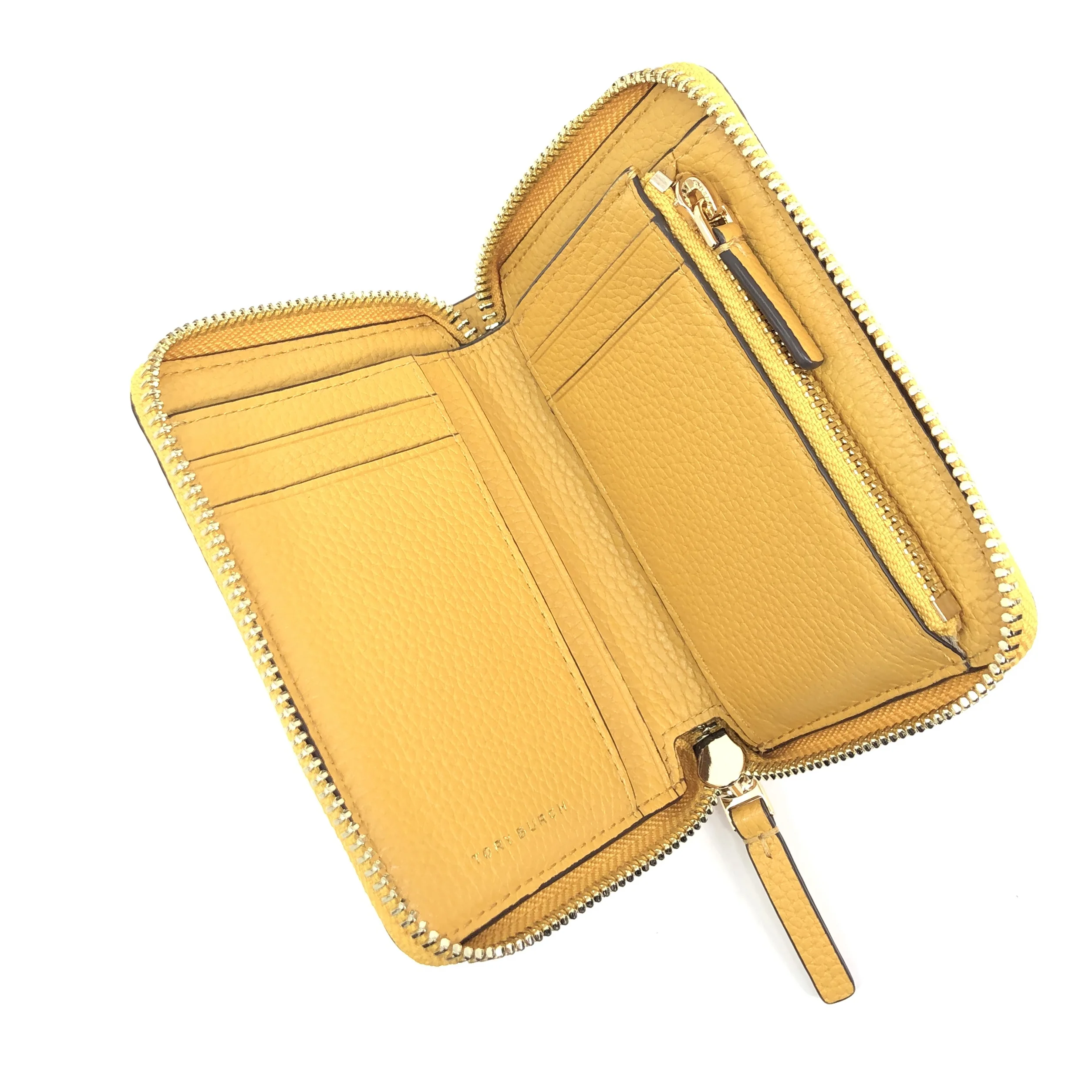 Tory Burch Carter Pebbled Leather Zip Around Mini Wallet (Solarium)