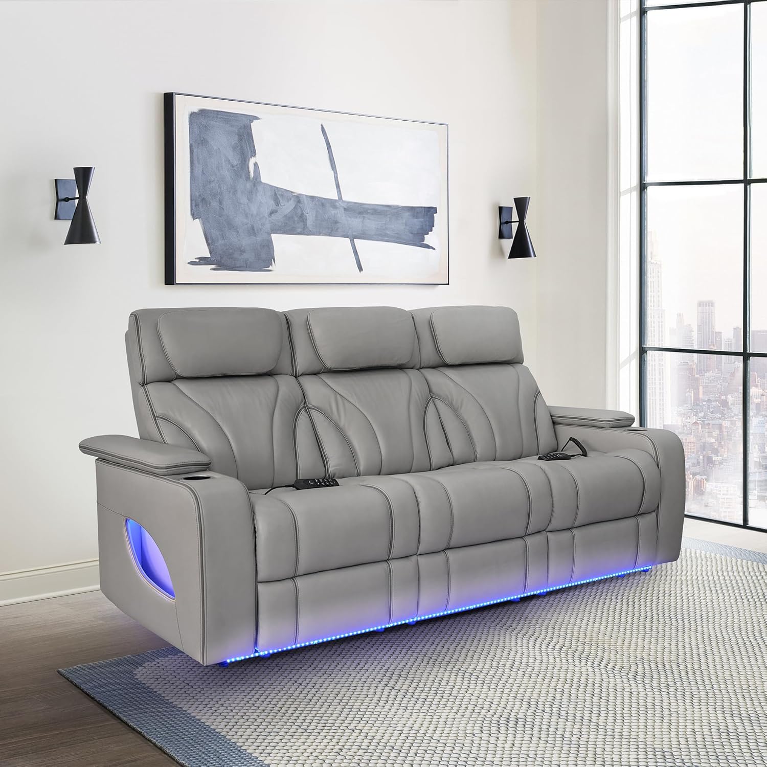 Armen Living Octavia Modern Zero Gravity Power Reclining Heated Massage Sofa, 86