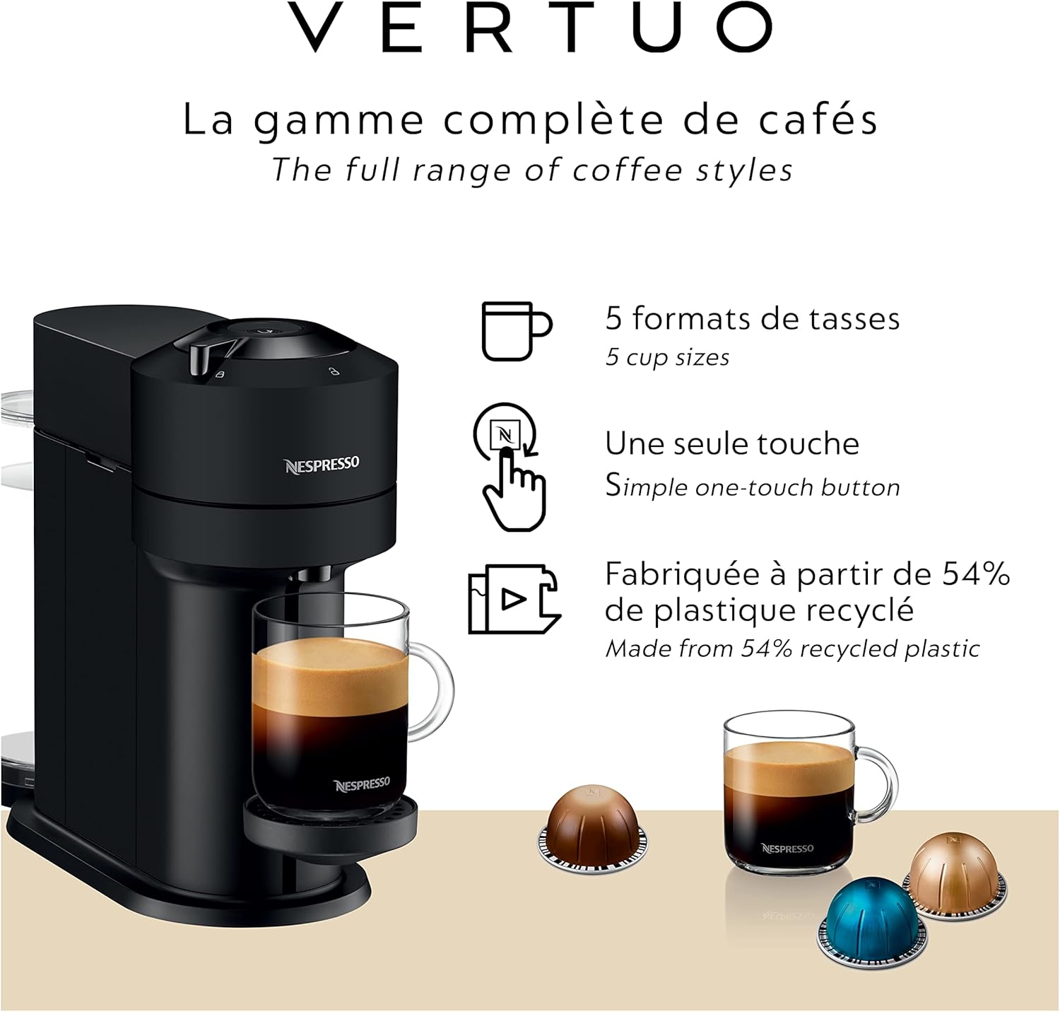 Nespresso Vertuo Next Coffee and Espresso Machine with Aeroccino Frother by Breville, Matte Black