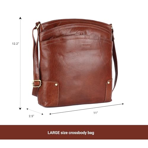 Terry Large Soft Real Leather Womens Crossbody Handbags and Purses-Triple Zip Premium Sling Crossover Shoulder Bag