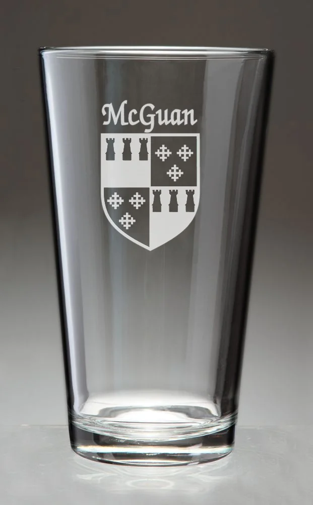 McGuan Irish Coat of Arms Pint Glasses - Set of 4 (Sand Etched)