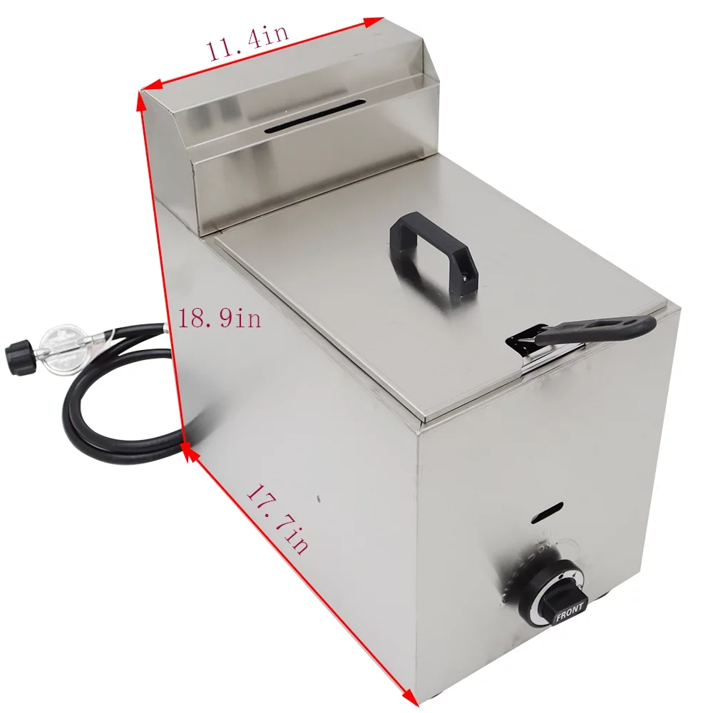 INTBUYING 6L Commercial Gas Deep Fryer French Fries Fried Chicken Frying Machine with Basket