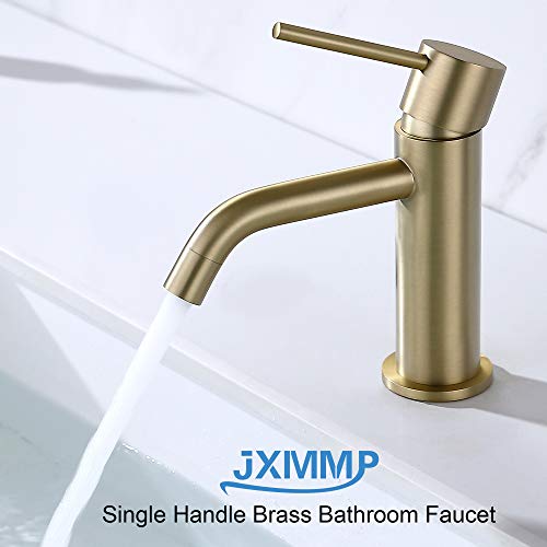 Brushed Gold Vessel Sink Faucet with Pop Up Drain and Supply Lines, Stainless Steel Gold Vanity Faucet Single Hole, JXMMP Single Handle Bathroom Faucet Gold, JXM1001BG