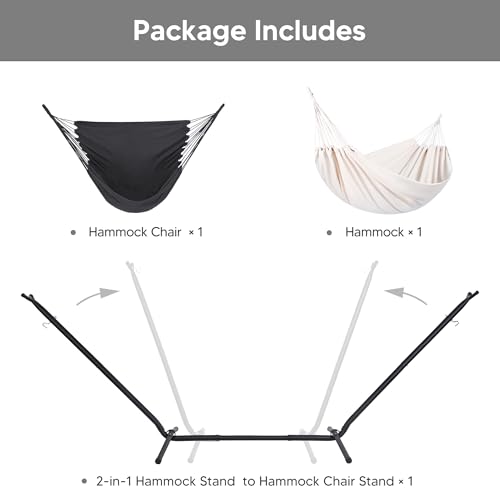 SUNCREAT 2-in-1 Hammocks Hammock Chair with Stand, 475 lbs Capacity, Heavy Duty Two Person Hammock with Stand, Patent Pending, Blue Stripe