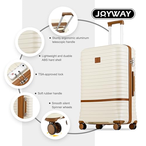 Joyway Carry On Luggage 20 Inch Expandable Suitcase with Spinner Wheel, 4 Piece Hard Shell Luggage Set with TSA Lock(White brown)