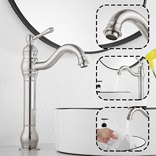 GGStudy 360° Swivel Antique Brass Bathroom Vessel Sink Faucet Single Handle One Hole Matching with Pop Up Drain