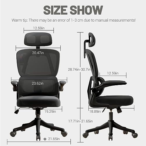 Ergonomic Office Chair Computer Desk Chairs with Flip-up Armrests and Lumbar Support, High Back Mesh Gaming Chairs Rolling Work Swivel Task Chairs