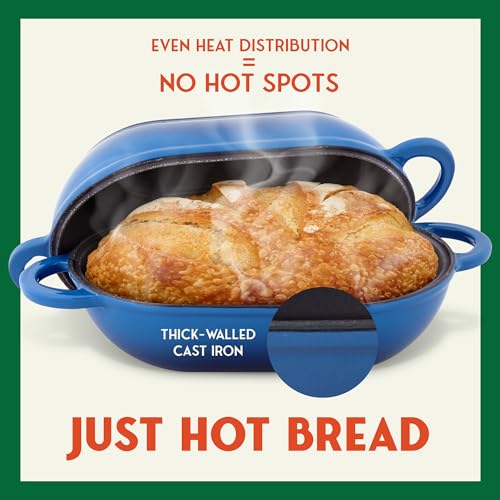 Enameled Cast Iron Bread Oven 2 Qt (Blue), Non-Stick Single Loaf Cast Iron Bread Pan with Lid, Easy Homemade Sourdough Dutch Oven with Lid, Oven-Safe Artisan Bread Baking Pan