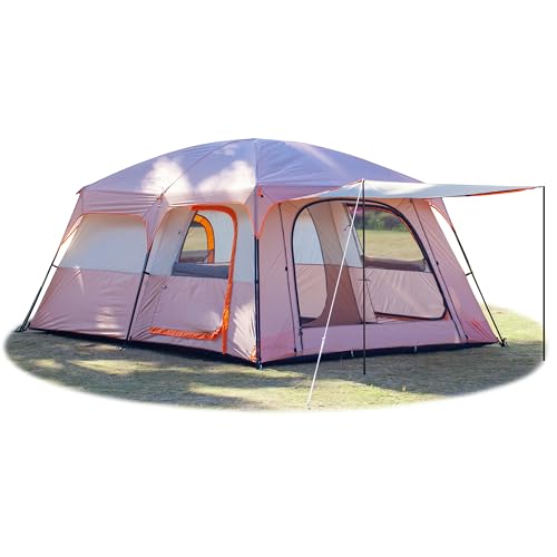 KTT Extra Large Tent 10-12-14 Person(Style-B),Family Cabin Tents,2 Rooms,3 Doors and 3 Windows with Mesh,Straight Wall,Waterproof,Double Layer,Big Tent for Outdoor,Picnic,Camping,Family Gathering