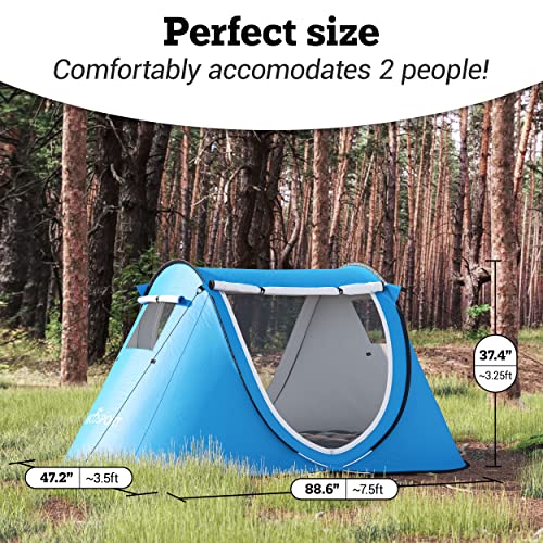 Abco Tech Pop Up Tent - Portable Tent for Camping 2 Person Pop Up with Double Doors - Water-Resistant and UV Protection - Foldable Cabana with Zipper and Carrying Bag - Sky Blue, 88.6