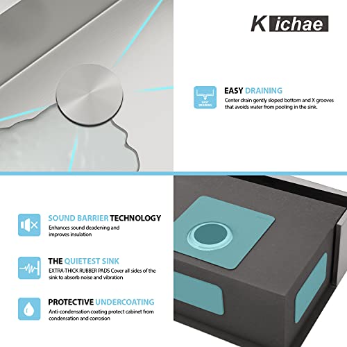 Kichae 12“ Deep Laundry Sink Undermount - 24 Inch Black Undermount Utility Sink Stainless Steel Single Bowl Under Counter Handmade Laundry Utility Room Basin