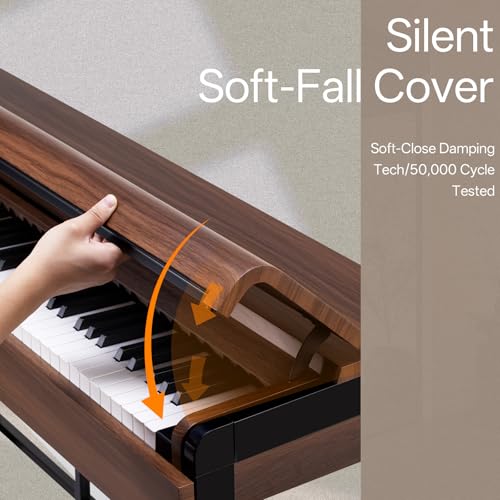 AKLOT Modern Weighted Keyboard Piano: 88-Key Graded Hammer Action Digital Piano, ​Silent Soft-Fall Cover, U-Stand, Triple Pedal, MIDI, Headphone, Beginner Lesson Book (AUR-LS03 Satin Walnut)