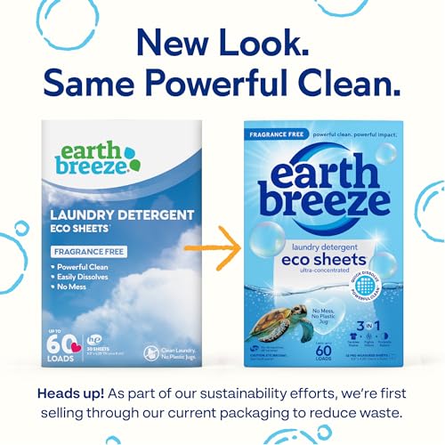 Earth Breeze Laundry Detergent Sheets Fresh Scent - 60 Loads No Plastic Jug Concentrated Laundry Detergent 30 Sheets