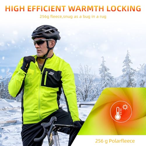 ROCKBROS Cycling Jackets for Men Winter Thermal Bike Jackets Breathable Cycling Windbreaker with 3 Pockets