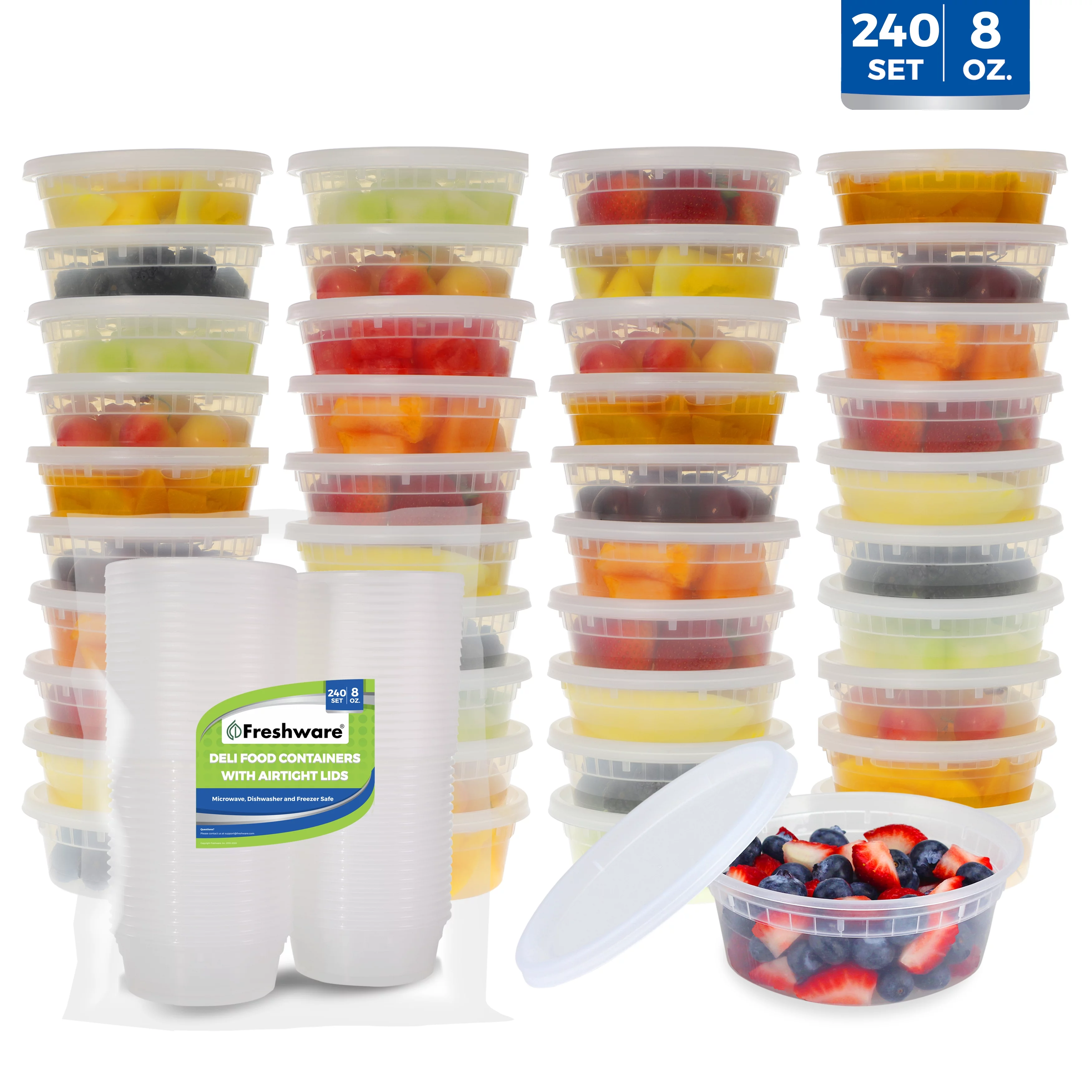 Freshware Food Storage Containers Plastic Deli Containers with Lids, Slime, Soup, Meal Prep Containers | BPA Free | Stackable | Leakproof | Microwave/Dishwasher/Freezer Safe