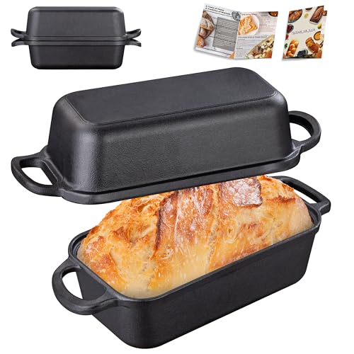 GRMImosa 2 in 1 Cast Iron Bread Loaf Pan with Lid, Loaf Pans for Baking Bread 9x5, Even Heat Distribution for Meatloaf, Homemade Bread