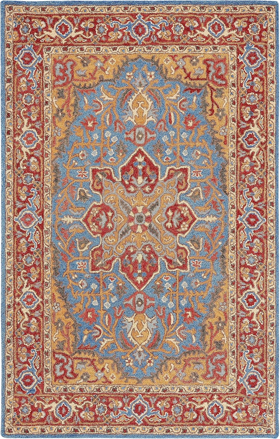 SAFAVIEH Antiquity Collection Area Rug - 8' x 10', Red & Blue, Handmade Traditional Oriental Wool, Ideal for High Traffic Areas in Living Room, Bedroom (AT521Q)