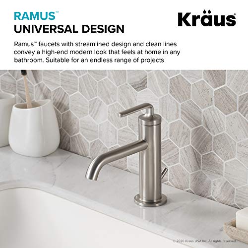 KRAUS Ramus Single Handle Vessel Sink Bathroom Faucet with Pop-Up Drain in Brushed Gold, KVF-1220BG