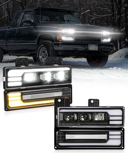 PARTSam LED Headlights Assembly DOT Approved with Start Animation DRL Sequential Turn Signal Hi/Low Beam Side Marker Lights Replacement for OBS Truck Silverado C/K 1500/2500/3500 88-98, 6500K 12V IP67